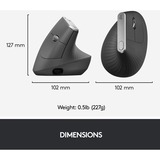Logitech MX Vertical, Ratón negro/Plateado, mano derecha, Óptico, RF Wireless + Bluetooth, 4000 DPI, Grafito
