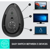 Logitech MX Vertical, Ratón negro/Plateado, mano derecha, Óptico, RF Wireless + Bluetooth, 4000 DPI, Grafito