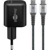 goobay Set de carga USB-C, PD, 65 vatios, cable textil USB-C, Cargador negro
