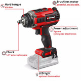 EINHELL Atornillador de impacto profesional a batería IMPAXXO 18/400, 1/2", 18 Voltios, Tornillo de percusión rojo/Negro