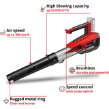 EINHELL Soplador de hojas profesional a batería GP-LB 18/200 Li GK - Solo, 18 Voltios rojo/Negro