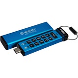Kingston IronKey Keypad 200C USB-C de 16 GB 200C, FIPS 140-3 nivel 3 AES-256, Lápiz USB FIPS 140-3 nivel 3 AES-256, 16 GB, USB Tipo C, 3.2 Gen 1 (3.1 Gen 1), 145 MB/s, Funda, Azul
