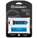 Kingston IronKey Keypad 200C USB-C de 16 GB 200C, FIPS 140-3 nivel 3 (pendiente) AES-256, Lápiz USB FIPS 140-3 nivel 3 (pendiente) AES-256, 16 GB, USB Tipo C, 3.2 Gen 1 (3.1 Gen 1), 145 MB/s, Funda, Azul