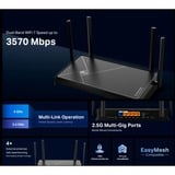 TP-Link Archer BE3600 router inalámbrico 2.5 Gigabit Ethernet Doble banda (2,4 GHz / 5 GHz) Negro Wi-Fi 7 (802.11be), Doble banda (2,4 GHz / 5 GHz), Ethernet, Negro, Router de sobremesa