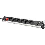 Digitus Regleta de enchufes de oficina 6 tomas, 3x USB plateado/Negro