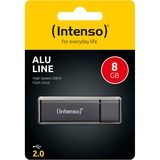 Intenso Alu Line unidad flash USB 8 GB USB tipo A 2.0 Antracita, Lápiz USB negro, 8 GB, USB tipo A, 2.0, 28 MB/s, Tapa, Antracita