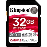 Kingston Canvas React Plus 32 GB SD UHS-II Clase 10, Tarjeta de memoria negro, 32 GB, SD, Clase 10, UHS-II, 300 MB/s, 260 MB/s