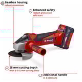EINHELL Amoladora angular inalámbrica Power X-Change TC-AG 18/115 Li Kit, 18 Voltios rojo/Negro