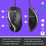 Logitech 910-005784 ratón Oficina mano derecha USB tipo A Óptico 4000 DPI antracita/Plateado, mano derecha, Óptico, USB tipo A, 4000 DPI, Negro