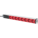 Digitus Regleta de enchufes de 19" con perfil de aluminio, 8 tomas, 1U rojo/Aluminio