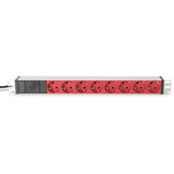 Digitus Regleta de enchufes de 19" con perfil de aluminio, 8 tomas, 1U rojo/Aluminio