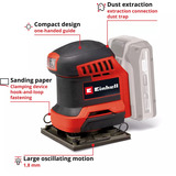 EINHELL Power X-Change Lijadora orbital de mano a batería TE-OS 18/113 Li-Solo, 18 Voltios rojo/Negro