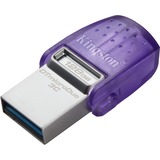 Kingston DataTraveler 128GB microDuo 3C 200MB/s dual USB-A + USB-C, Lápiz USB violeta/Transparente, 128 GB, USB Type-A / USB Type-C, 3.2 Gen 1 (3.1 Gen 1), 200 MB/s, Otro, Acero inoxidable, Púrpura