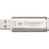 Kingston IronKey 32GB IKLP50 AES USB, w/256bit Encryption, Lápiz USB aluminio, w/256bit Encryption, 32 GB, USB tipo A, 3.2 Gen 1 (3.1 Gen 1), 145 MB/s, Tapa, Plata