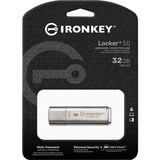 Kingston IronKey 32GB IKLP50 AES USB, w/256bit Encryption, Lápiz USB aluminio, w/256bit Encryption, 32 GB, USB tipo A, 3.2 Gen 1 (3.1 Gen 1), 145 MB/s, Tapa, Plata