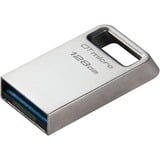 Kingston DataTraveler 128GB Micro 200MB/s Metal USB 3.2 Gen 1, Lápiz USB plateado, 128 GB, USB tipo A, 3.2 Gen 1 (3.1 Gen 1), 200 MB/s, Sin tapa, Plata