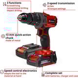 EINHELL TE-CD 18/2 Li-i +64, Martillo atornillador rojo/Negro