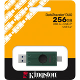 Kingston DataTraveler 256GB USB-A + USB-C 3.2 Gen 1 DuoG2, Lápiz USB verde/Negro, 256 GB, USB Type-A / USB Type-C, 3.2 Gen 1 (3.1 Gen 1), Otro, 10 g, Negro, Verde
