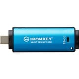 Kingston IronKey 256GB USB-C Vault Privacy 50C cifrado AES-256, FIPS 197, Lápiz USB celeste/Negro, FIPS 197, 256 GB, USB Tipo C, 3.2 Gen 1 (3.1 Gen 1), 230 MB/s, Tapa, Negro, Azul