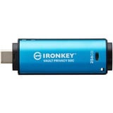 Kingston IronKey 256GB USB-C Vault Privacy 50C cifrado AES-256, FIPS 197, Lápiz USB celeste/Negro, FIPS 197, 256 GB, USB Tipo C, 3.2 Gen 1 (3.1 Gen 1), 230 MB/s, Tapa, Negro, Azul