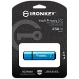 Kingston IronKey 256GB USB-C Vault Privacy 50C cifrado AES-256, FIPS 197, Lápiz USB celeste/Negro, FIPS 197, 256 GB, USB Tipo C, 3.2 Gen 1 (3.1 Gen 1), 230 MB/s, Tapa, Negro, Azul