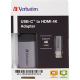 Verbatim 49143 adaptador de cable de vídeo 0,1 m USB Tipo C HDMI Negro, Plata plateado/Negro, 0,1 m, USB Tipo C, HDMI, Macho, Hembra, Derecho