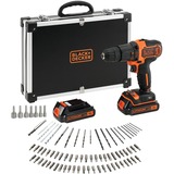 BLACK+DECKER BDCHD18BAFC Juego de taladro inalámbrico de 80 piezas, Martillo atornillador negro/Naranja, 2x bateria Li 1,5Ah, cargador rápido, cofre-maletín