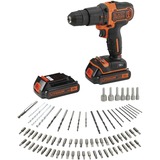 BLACK+DECKER BDCHD18BAFC Juego de taladro inalámbrico de 80 piezas, Martillo atornillador negro/Naranja, 2x bateria Li 1,5Ah, cargador rápido, cofre-maletín