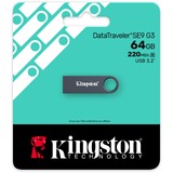 Kingston DataTraveler 64 GB SE9 G3 - Níquel oscuro, Lápiz USB gris oscuro, 64 GB, USB tipo A, 3.2 Gen 1 (3.1 Gen 1), 220 MB/s, Sin tapa, Negro
