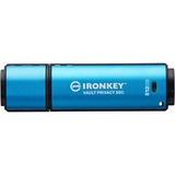 Kingston IronKey 512GB USB-C Vault Privacy 50C cifrado AES-256, FIPS 197, Lápiz USB celeste/Negro, FIPS 197, 512 GB, USB Tipo C, 3.2 Gen 1 (3.1 Gen 1), 310 MB/s, Tapa, Negro, Azul