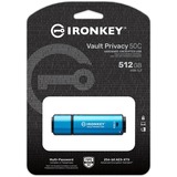 Kingston IronKey 512GB USB-C Vault Privacy 50C cifrado AES-256, FIPS 197, Lápiz USB celeste/Negro, FIPS 197, 512 GB, USB Tipo C, 3.2 Gen 1 (3.1 Gen 1), 310 MB/s, Tapa, Negro, Azul