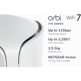 Netgear Orbi 770 Tribanda (2.4 GHz / 5 GHz / 6 GHz) Wi-Fi 7 (802.11be) Blanco 7 Interno, Punto de acceso de malla blanco, Blanco, Interno, Sistema de malla, 540 m², Tribanda (2.4 GHz / 5 GHz / 6 GHz), Wi-Fi 7 (802.11be)