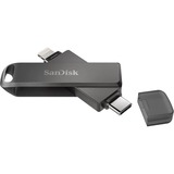 SanDisk iXpand unidad flash USB 64 GB USB Type-C / Lightning 3.2 Gen 1 (3.1 Gen 1) Negro, Lápiz USB negro, 64 GB, USB Type-C / Lightning, 3.2 Gen 1 (3.1 Gen 1), Girar, Protección mediante contraseña, Negro