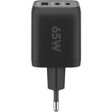 goobay Cargador rápido USB-C Nano, PD, GaN, 65 vatios, cable textil USB-C negro
