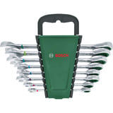 Bosch Juego de llaves de carraca, 8 piezas, Llave de tuercas verde/Negro
