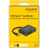 DeLOCK Lector de tarjetas USB-C para XQ y SD con puerto USB 5 Gbps Tipo-A negro