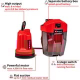 EINHELL Bomba de agua limpia a batería Power X-Change GE-SP 18 LL Li-Solo, 18 Voltios, Bombas presión e inmersión rojo/Negro
