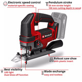 EINHELL TE-JS 18/100 Li - Solo, 4321270, Sierra de calar rojo/Negro