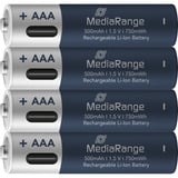 MediaRange Batería USB-C Li-Ion, Mignon AA I 1.5V | 500 mAh, paquete de 4 