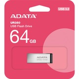 ADATA UR350 unidad flash USB 64 GB USB tipo A 3.2 Gen 1 (3.1 Gen 1) Negro, Lápiz USB níquel/Negro, 64 GB, USB tipo A, 3.2 Gen 1 (3.1 Gen 1), 100 MB/s, Sin tapa, Negro
