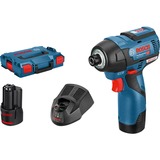 Bosch 0 601 9E0 005 atornilladora de impacto con batería 1/4" 3100 RPM 110 Nm Negro, Azul 12 V, Tornillo de percusión azul/Negro, Llave de impacto, Negro, Azul, 1/4", 3100 RPM, 110 Nm, 1200 RPM