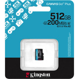 Kingston 512 GB microSDXC Canvas Go Plus Gen4 200R A2 U3 Paquete individual sin ADP, Tarjeta de memoria negro, 512 GB, MicroSD, Clase 10, UHS-I, 200 MB/s, 160 MB/s