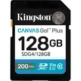 Kingston Canvas Go! Plus 128GB SDXC Canvas Go Plus Gen4 200MB/s C10 UHS-I U3 V30, Tarjeta de memoria negro, 128 GB, SDXC, Clase 10, UHS-I, 200 MB/s, 100 MB/s
