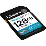 Kingston Canvas Go! Plus 128GB SDXC Canvas Go Plus Gen4 200MB/s C10 UHS-I U3 V30, Tarjeta de memoria negro, 128 GB, SDXC, Clase 10, UHS-I, 200 MB/s, 100 MB/s