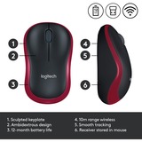 Logitech M185 Ratones, Ratón rojo, Ambidextro, Óptico, RF inalámbrico, 1000 DPI, Rojo, Minorista