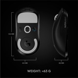 Logitech Pro X Superlight ratón mano derecha RF inalámbrico 25600 DPI, Ratones para gaming negro, mano derecha, RF inalámbrico, 25600 DPI, 1 ms, Negro