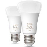 Philips Hue Bombilla inteligente A60 - E27 - 1100 (paquete de 2), Lámpara LED Philips Hue White and Color ambiance Bombilla inteligente A60 - E27 - 1100 (paquete de 2), Bombilla inteligente, Blanco, Bluetooth/Zigbee, LED, E27, 2000 K