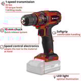 EINHELL Atornillador con taladro a batería Power X-Change TC-CD 18/35 Li - Solo, 18Volt, Taladro/destornillador rojo/Negro