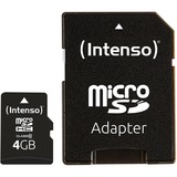 Intenso 4GB MicroSDHC Clase 10, Tarjeta de memoria 4 GB, MicroSDHC, Clase 10, 25 MB/s, Resistente a golpes, Resistente a la temperatura, Resistente al agua, A prueba de rayos X, Negro