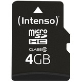 Intenso 4GB MicroSDHC Clase 10, Tarjeta de memoria 4 GB, MicroSDHC, Clase 10, 25 MB/s, Resistente a golpes, Resistente a la temperatura, Resistente al agua, A prueba de rayos X, Negro